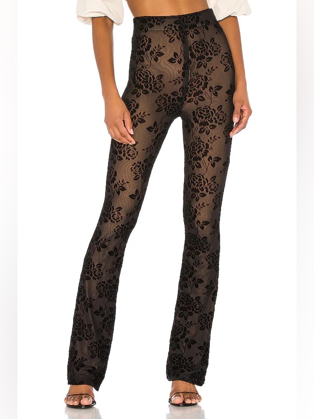 Majorelle Revolve Black Burnout Floral Flare Leg High Waisted Pants Size XS NWT